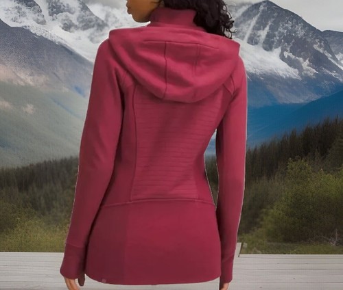 Lululemon ☆Daily Practice Jacket size 4 Wine Berry Luon☆ Gold zipper hair tie