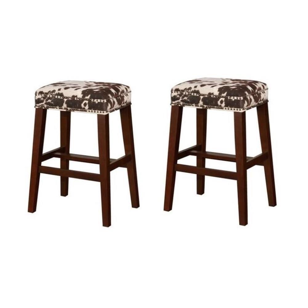 Home Square Piece Wood Cow Print Bar Stool Set in Brown