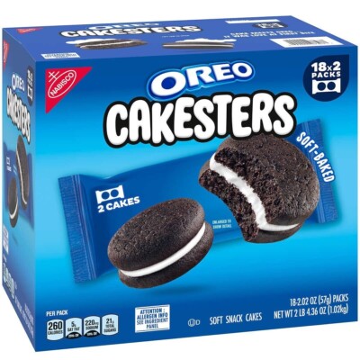 OREO CAKESTERS, Soft-Baked, 2.20oz, 2 Cakes EACH Bag, 2 x 18 = 36 Cakes