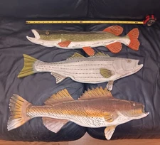 3 Fish Rustic Wood  Painted Wall Art  Wall Hang 24"+ Decor