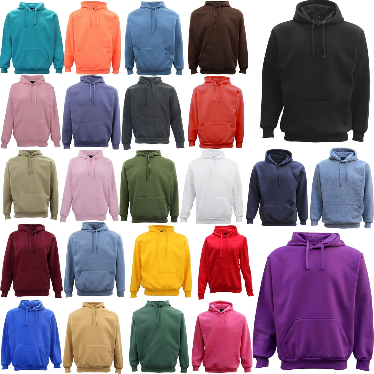 Adult Unisex Men's Basic Plain Hoodie Pullover Sweater Sweatshirt Jumper  XS-8XL