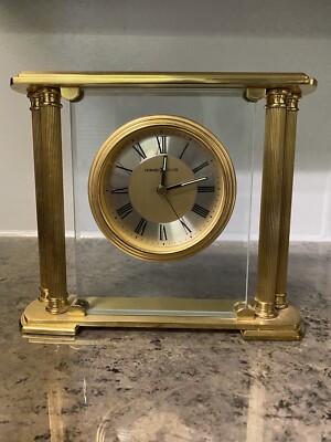 Howard Miller 613-627 Vintage Brass Gold Finish Mantle Desk Table Clock Working