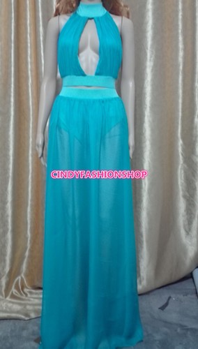 Mujeres Sexy Bandage Club High Waisted Cropped 2 PC Casual Maxi Chiffon Dress - Imagen 8 de 11
