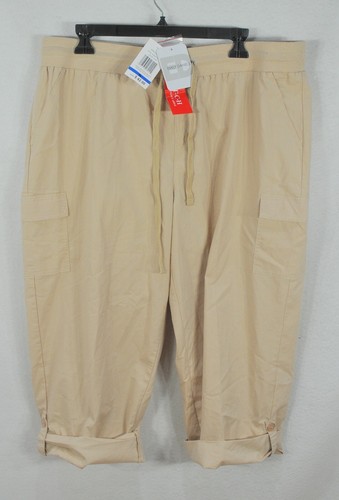 Emily Daniels Poplin Capri Pants Womens XL Khaki Elastic Drawstring Stretch NWT