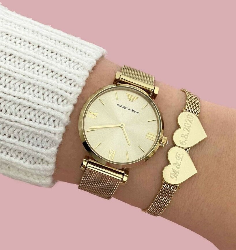 EMPORIO ARMANI WOMENS WATCH YELLOW GOLD MESH BAND WITH GOLD DIAL