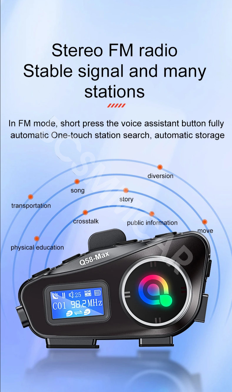 Motorcycle Intercom Bluetooth Helmet Headset Interphone Riders Music Sharing