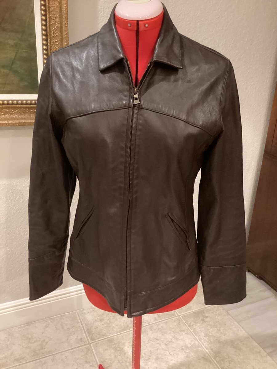 Faconnable Women's BEAUTIFUL Lambskin Brown Leather Jacket AUTHENTIC  EXCELLENT S