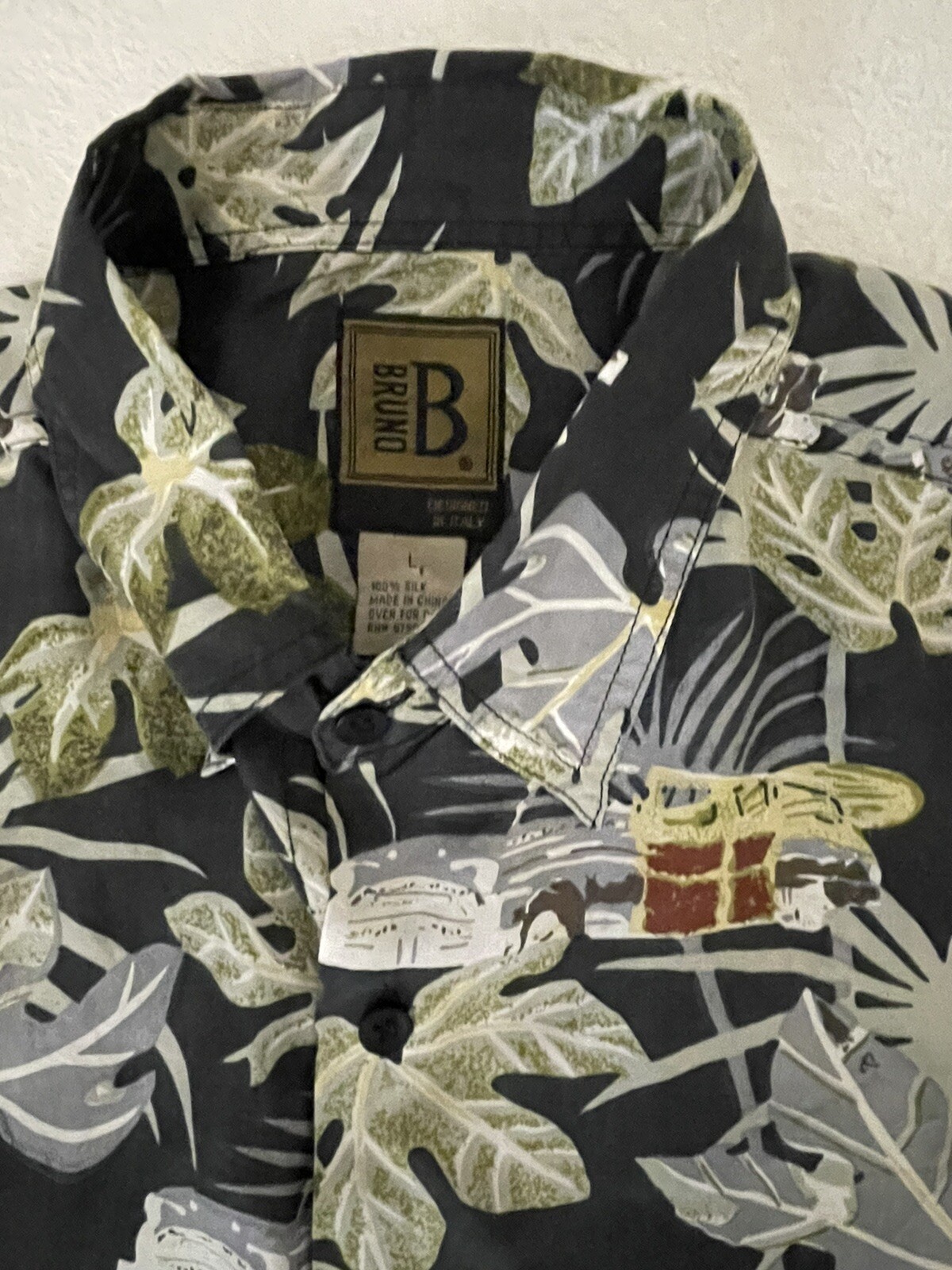 Bruno Green Silk Hawaiian Florida Button Up Shirt… - image 5