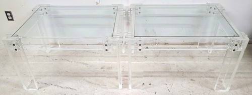 Oversized 1970s Vintage MCM Lucite Glass Side End Tables - Picture 3 of 11