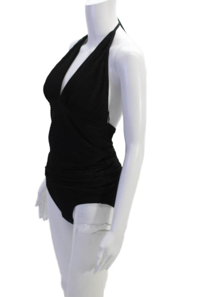 Top Tankini Carmen Marc Valvo Mujer Detalle Plisado Halter Negro Talla 8 Foto 2 de 4
