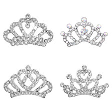 4 PCS Mini Crowns Tiara Rhinestone Shiny Headbands Crown Comb Hair Clips