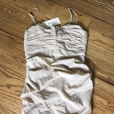 House of CB Wonmen Railea Nude Taupe Corset Ruched Midi Sheer Chiffon Dress NWT