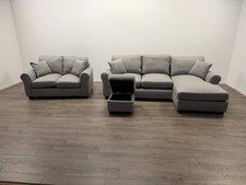 Lisbon Fabric Sofa Set – 2 Seater & Right-Hand Corner Chaise with Footstool Grey