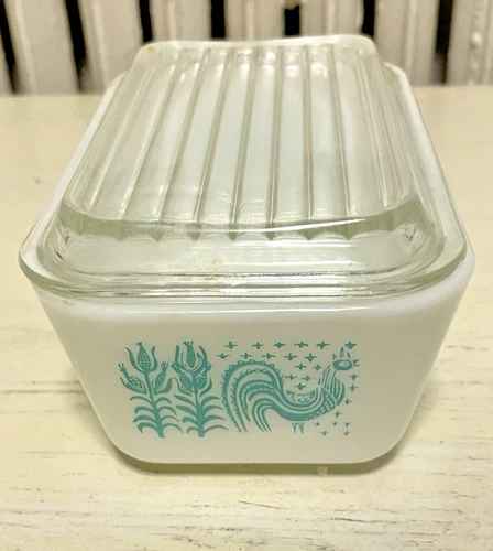 Pyrex 0502 Butterprint Amish Refrigerator Dish +Cover Glass Vintage 1 1/2 Pt USA