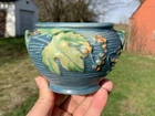 Vintage Roseville Art Pottery Bushberry Bowls Vase Flower Pots #657-3” Blue
