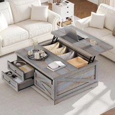 39.4'' Lift Top Coffee Table with Storage, Farmhouse Coffee Table with 2 Drawers