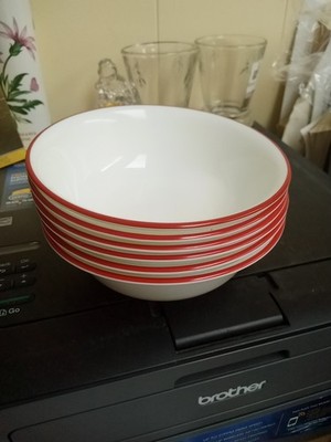 Corning Corelle Hot Dots 6 1/4'' Soup Cereal Bowls Red Trim  (Set Of 6)