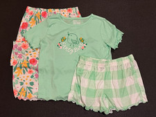 Cat  Jack 3 pc Pajama Set Girls L 10/12 Green Early Bird Print VGUC