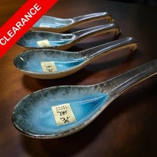 NEW Kafuh Ceramic Soup Spoons Set of 4 Sea Blue Crackle Glaze Made in Japan