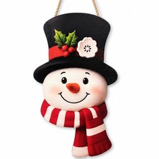 Christmas Decorations - Winter Snowman Wooden Welcome 11.8x6.7inch, Red White