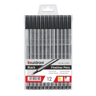 Liquidraw Black Fineliner Stifte - 12er Set | Fein 1 Stück (12er Pack), Schwarz 