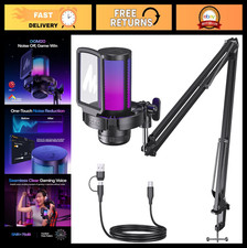 USB Gaming Microphone with Noise Cancellation, Mute Gain Control for Streaming