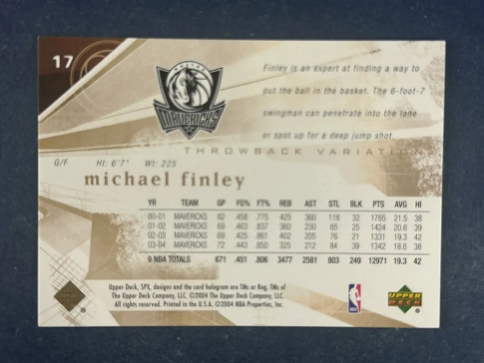 2004-05 SPx Throwback Variations #17 Michael Finley Mavericks /500 - Image 2 of 2