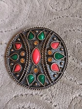 Vintage Emmons Brooch Pendant Large Multicolor Faux Gemstone Costume Jewelry