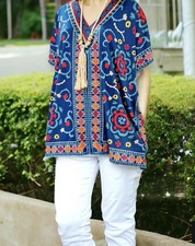 FLYING TOMATO Multi Color BoHo Kimono Poncho Top size S/M Womens