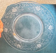 Princess House Fantasia Etched Floral Clear Glass Plates Set Of 4 Vintage 8”