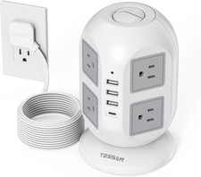 Tower Surge Protector Power Strip 10 Ft, Long Flat Extension Cord with Multiple