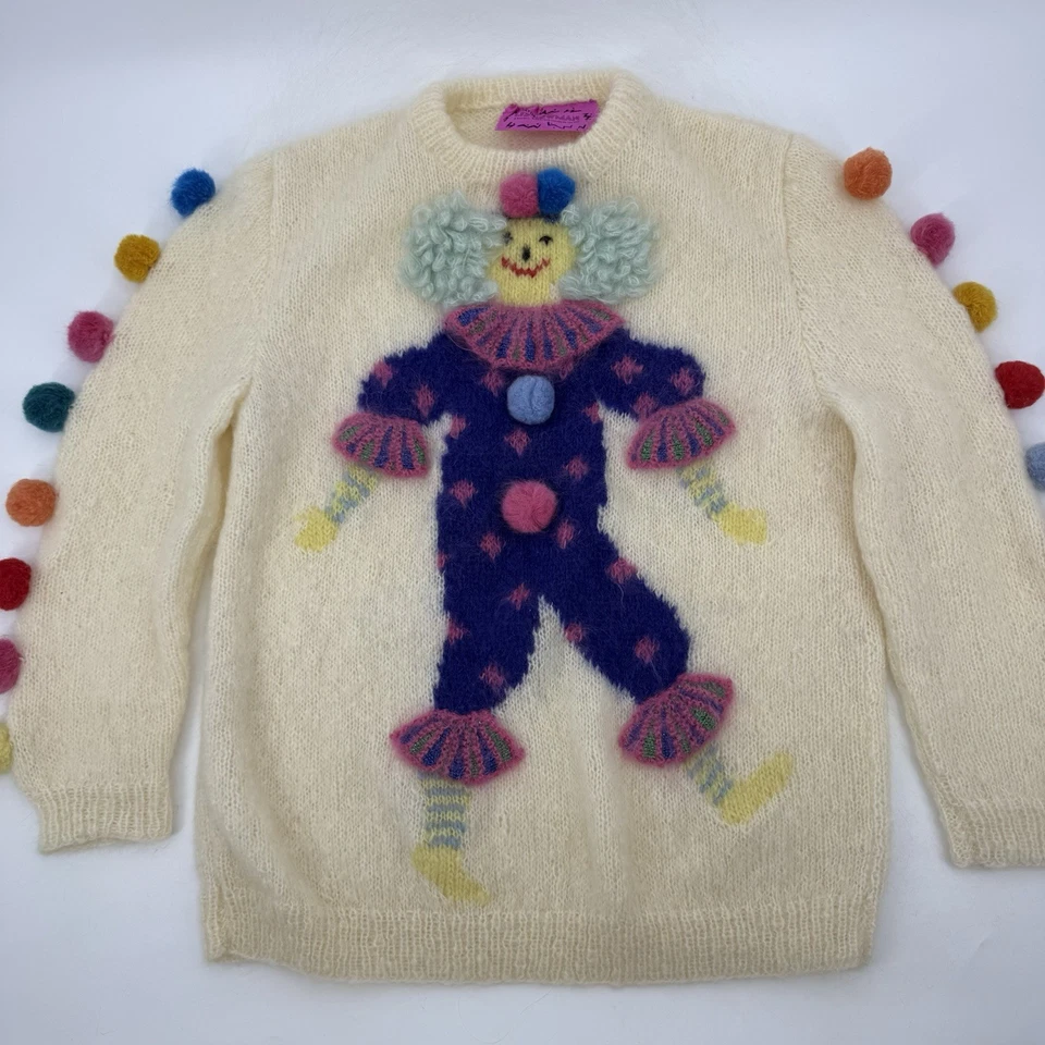 Suéter De Colección Liz Newman Payaso Mohair 3D Raro Talla Única Artístico Kitsch Suave Pom Foto 3 de 4