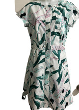 Tory Burch Floral Cotton Short Sleeve Button Up Poplin Mini Shirtdress | Size 0