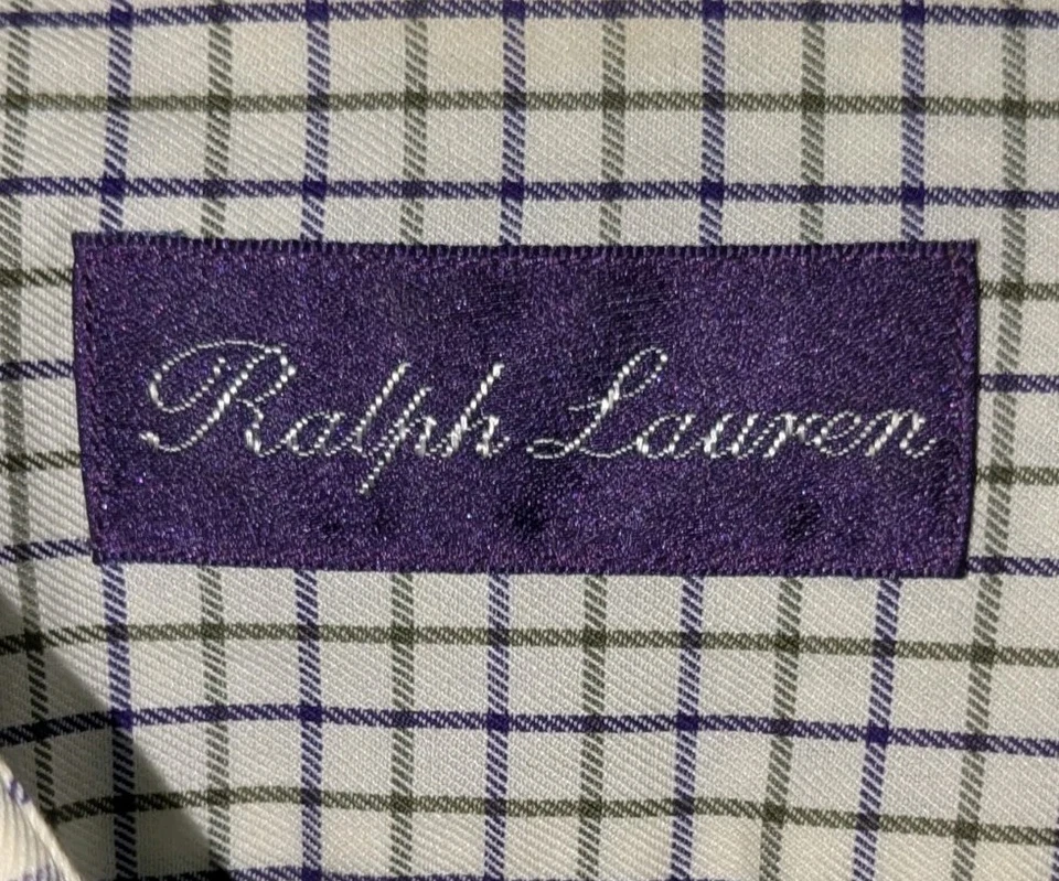 Ralph Lauren Purple Label Dress Shirt Mens Purple Green Check LS Spread - 15.5 - Image 4 of 4