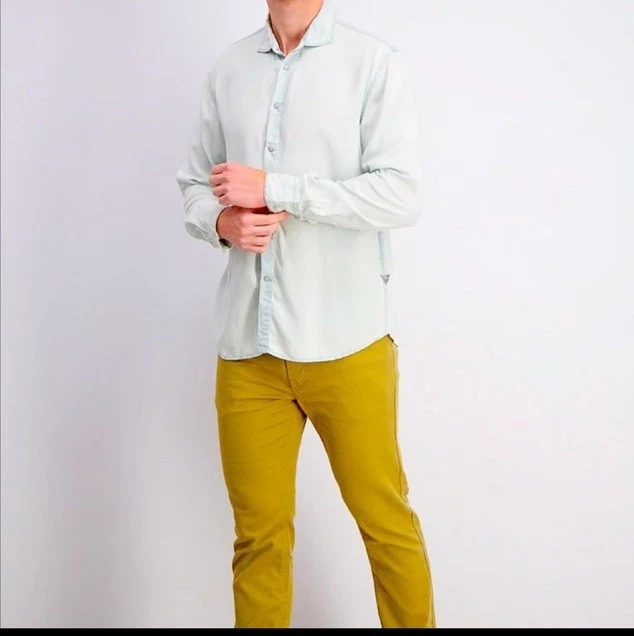 Men’s Y2K Guess Size M Western Long Sleeve Washed Light Blue Shirt & Pearl Snap - Image 3 of 4