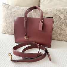 Coach Burgundy Pebbled Satchel Top Handle Crossbody Strap Gold Hardware
