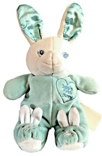 Baby Gund "Baby's First Bunny" Blue  White Satin Ears  Rattle NWT Apprx 10"