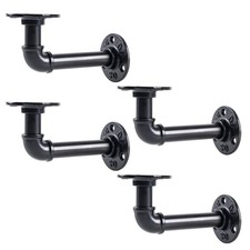 L-Shaped Industrial Pipe Shelf Brackets, Black Metal Wall-Mounted Floating Sh...