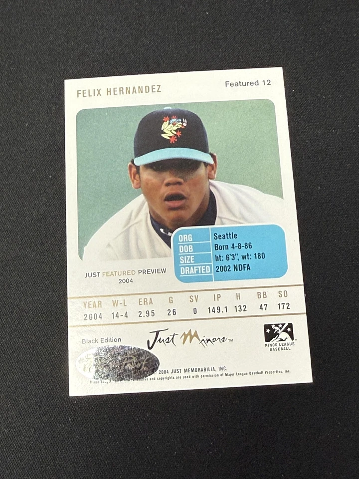 Felix Hernandez 2003 Just Minors Autographs RC Mariners - Image 2 of 2