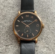 Marc Jacobs Womens Watch 36mm Rose Gold Tone Case Black Leather Band MBM8633 D2