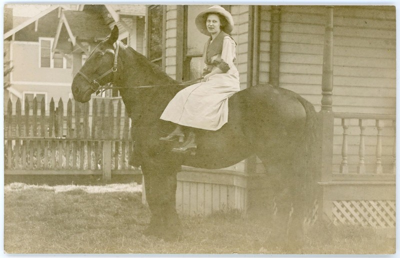 Antique 1910 RPPC Ruth on Horse Bob Sidesaddle Style Victorian House Seattle WA