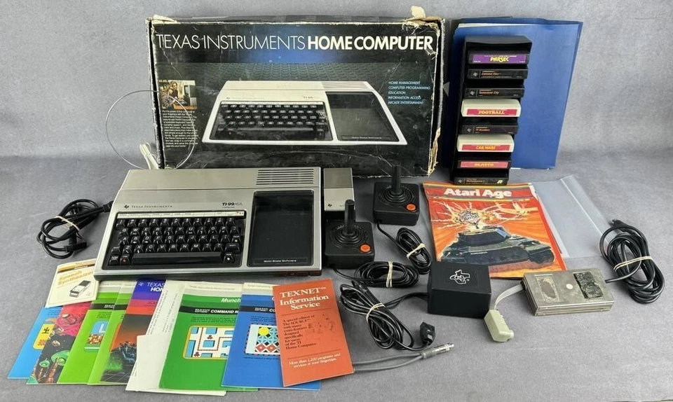 Texas Instruments TI-99/4A Heimcomputer in Box mit Spielen und Extras Beschreibung lesen!
