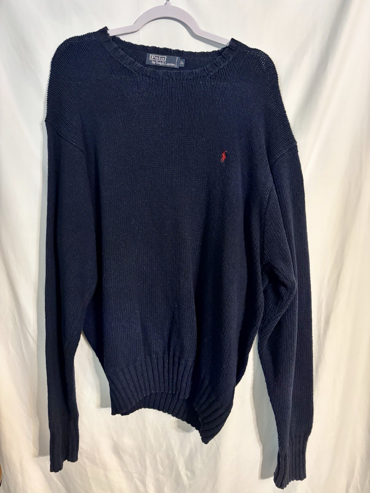 Vintage Polo Ralph Lauren Heavy Knit Sweater Mens XL Navy Blue