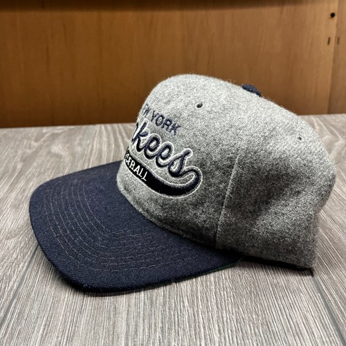Vintage New York Yankees Starter Script Snapback Hat 100% Wool White Tag Grey - Picture 2 of 8