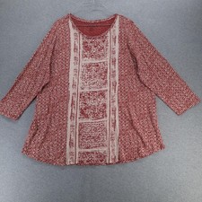 Lucky Brand Shirt Womens 1X Red Geometric Scoop Neck 3/4 Sleeve Tunic Top