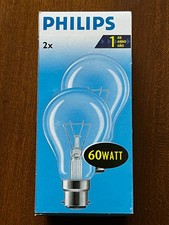 10 X PHILIPS 60 Watt Clear Light Bulbs - Bayonet - Traditional - 60W BC B22