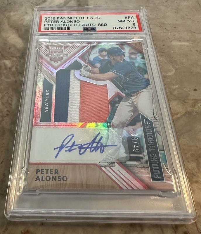 PETE ALONSO 2018 Elite Extra Edition Future Threads RPA /49 ROOKIE PSA 8