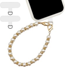 Pearl Beaded Phone Wrist Strap, Universal Cell Lanyard, Anti Lost Gold
