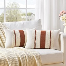 Set of 2 Boho Lumbar Decorative Throw Pillow Cover 12x20 Inch 12" x 20" Rust