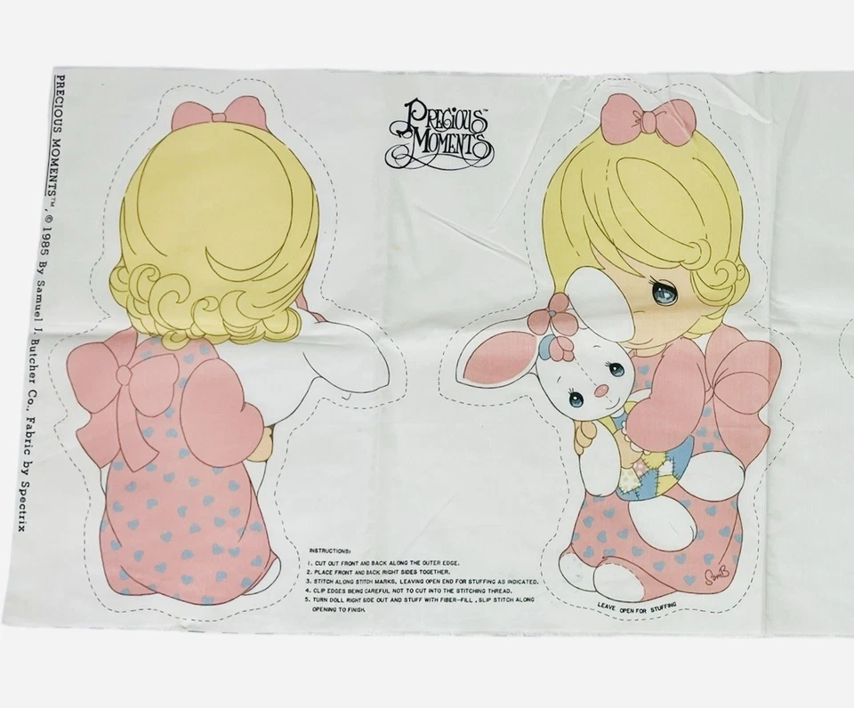 Vintage Precious Moments Fabric Lot Bear, Bunny Boy Girl Panel 3+ Yards - Image 3 of 4